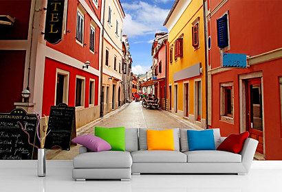 Fototapeta Ulička v meste, mesto city budovy hotel buildings street ulica